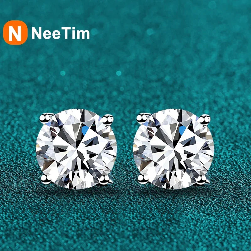 NeeTim Echt 0.1-2 Karat D Farbe Moissanit Ohrringe für Damen 100% 925 Sterling Silber mit Weißgold überzogenem Hochzeitsschmuck