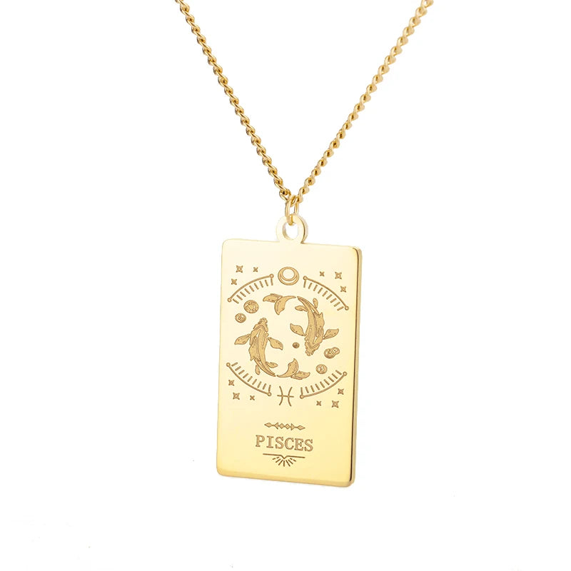 Stainless Steel Zodiac Sign Necklace For Women Vintage Constellation Libra Pendant Chain Collar Aesthetic 2024 New Trend Jewelry