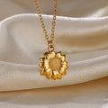 Stainless Steel Sun Sunflower Pendant Necklace For Women Gold Color Round Charm Clavicle Chain Necklaces Fashion Jewelry Gift