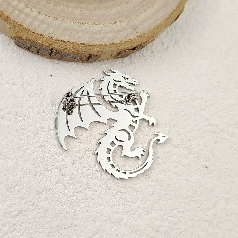Creative punk style hollow wing dragon stainless steel gold-plated 18K brooch, black suit accessories, wedding matching set