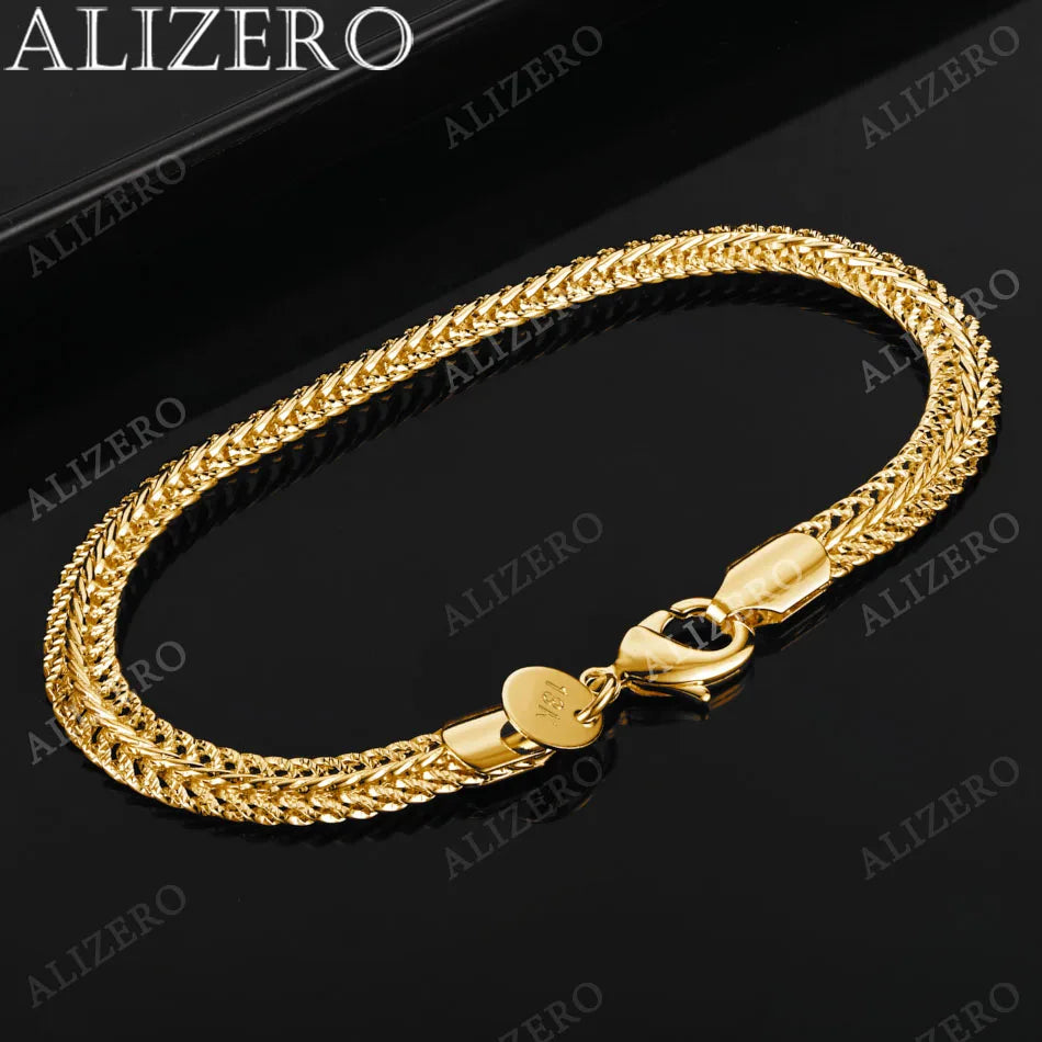 ALIZERO 925 Sterlingsilber 18K Gold 6mm Kette Querliegende Armbänder für Damen Herren Hochzeit Bankett Party Geschenk Modeschmuck