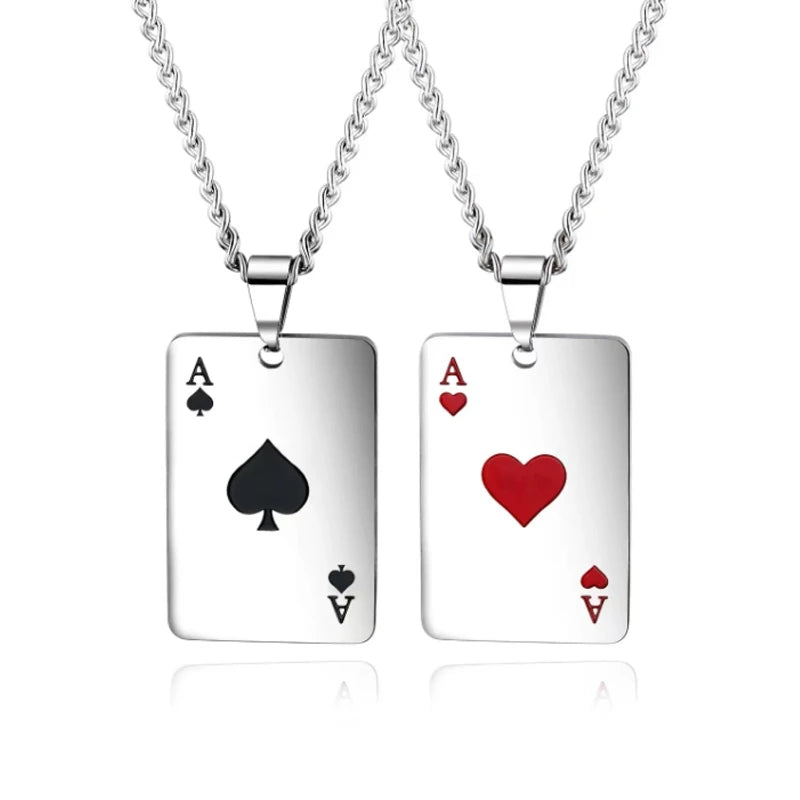 1 Stück kreative Poker-Karten-Halskette, Anhänger, Pik-Herz-Ass, trendige Hip-Hop-West-Coast-Halskette, Anhänger, Alltagszubehör