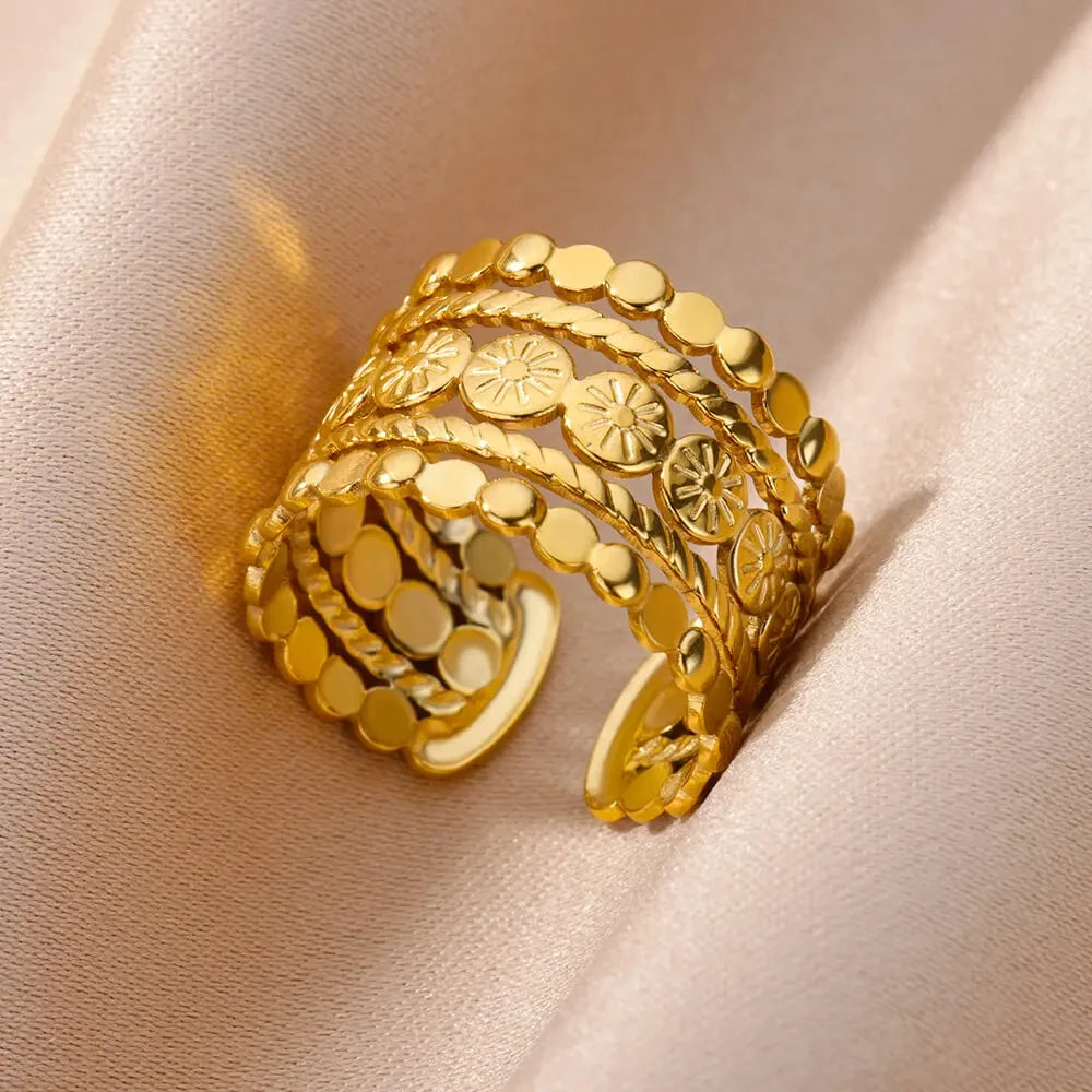 Anti-Stress Drehbare Perlenringe für Damen Herren Goldfarben Edelstahl Doppelte Glatte Perlen Fingerring Party Schmuck Geschenk
