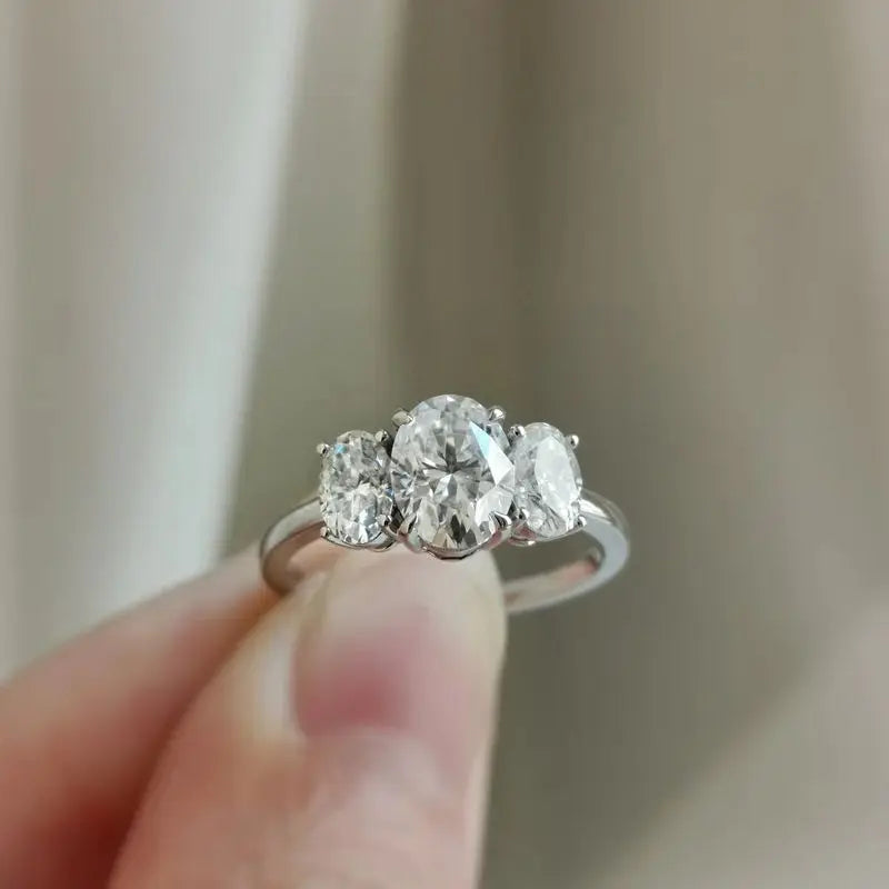 925 Sterling Silber Klassische Funkelnde Ovale Zirkonringe für Damen Hochwertige Hochzeitsparty Trendiger Schmuck Jubiläumsgeschenk