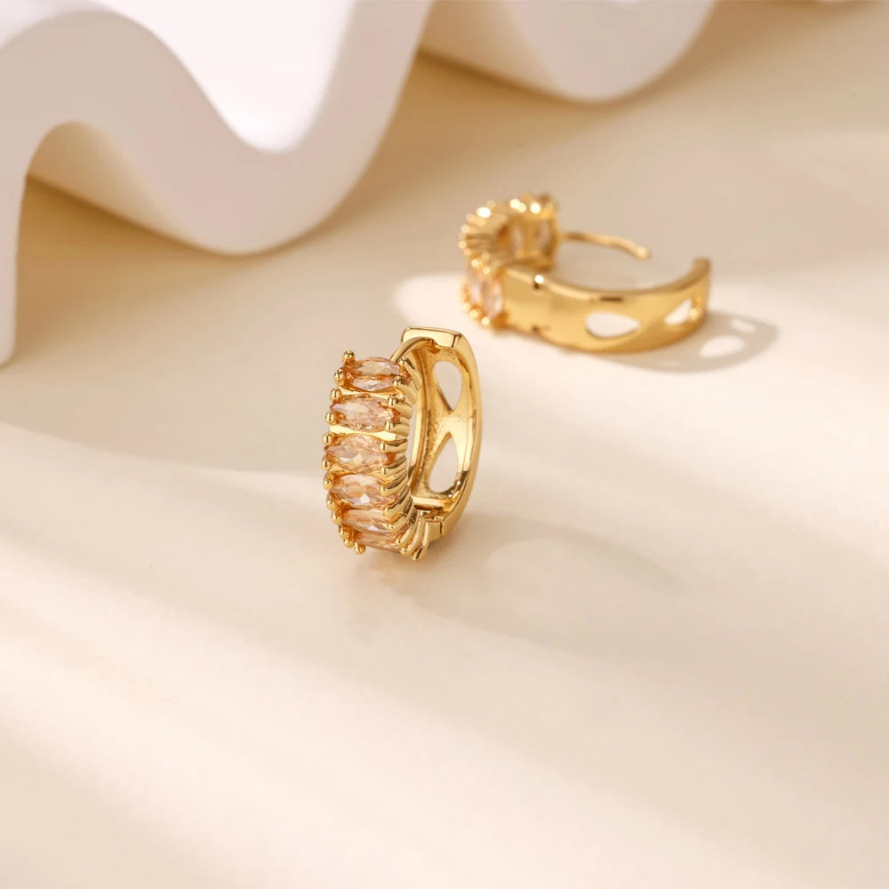 Zirkon Creolen für Damen Edelstahl Gold Farbe Piercing Ohrring 2025 Neuer Trend Mode Hochzeit Paar Schmuck Geschenk
