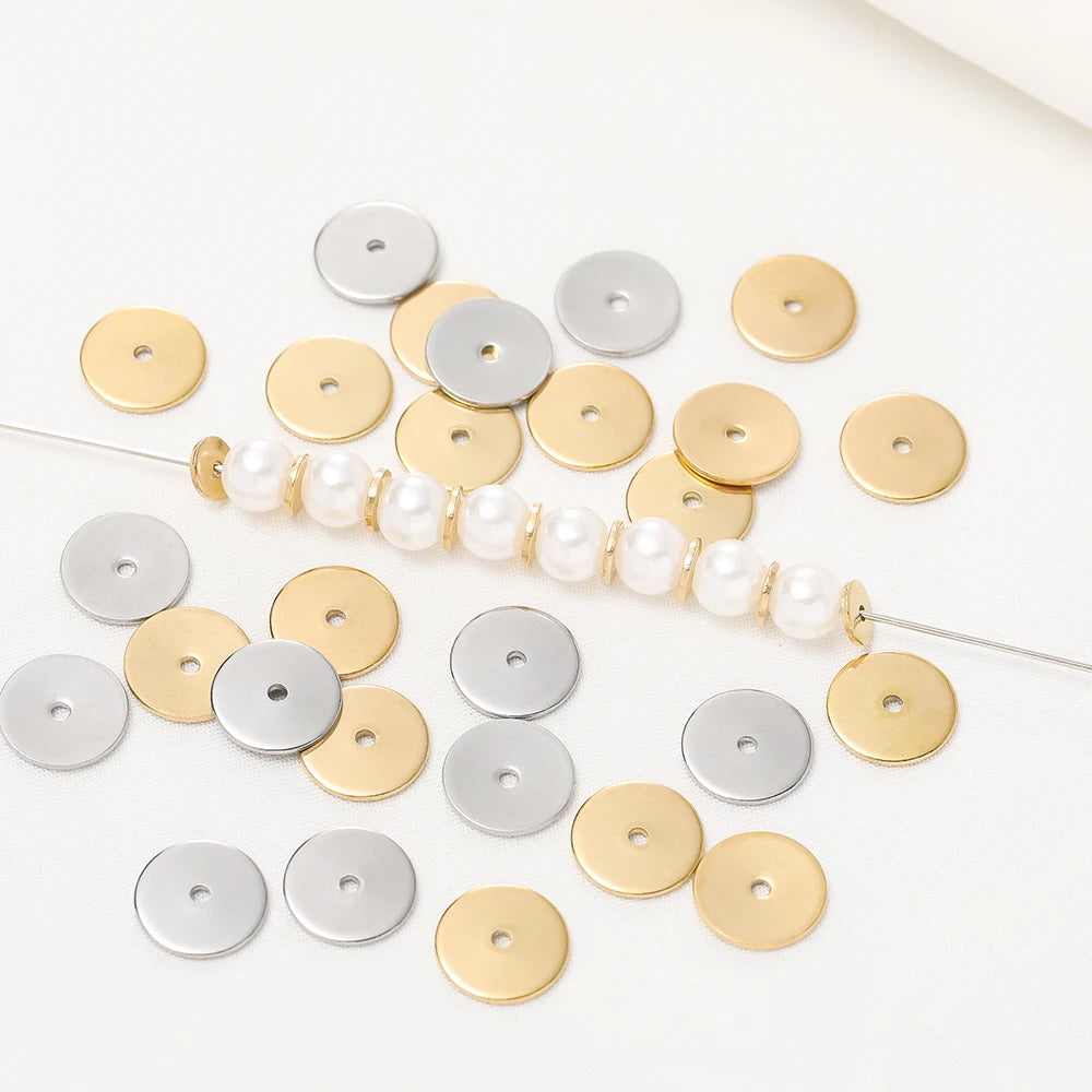 50 Stücke/Packung Edelstahl 4/5/6/8/10mm Flache Runde Lose Spacer Perlen für DIY Schmuck Halskette Armbänder Herstellung Zubehör