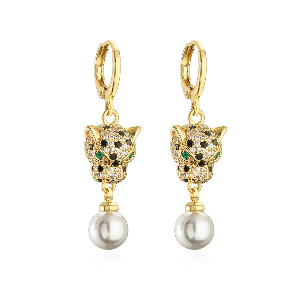 NEWBUY Mode Goldfarbe Tier Ohrhänger für Frauen Einzigartiges Design Leopard Ohrring Statement Damen Party Schmuck