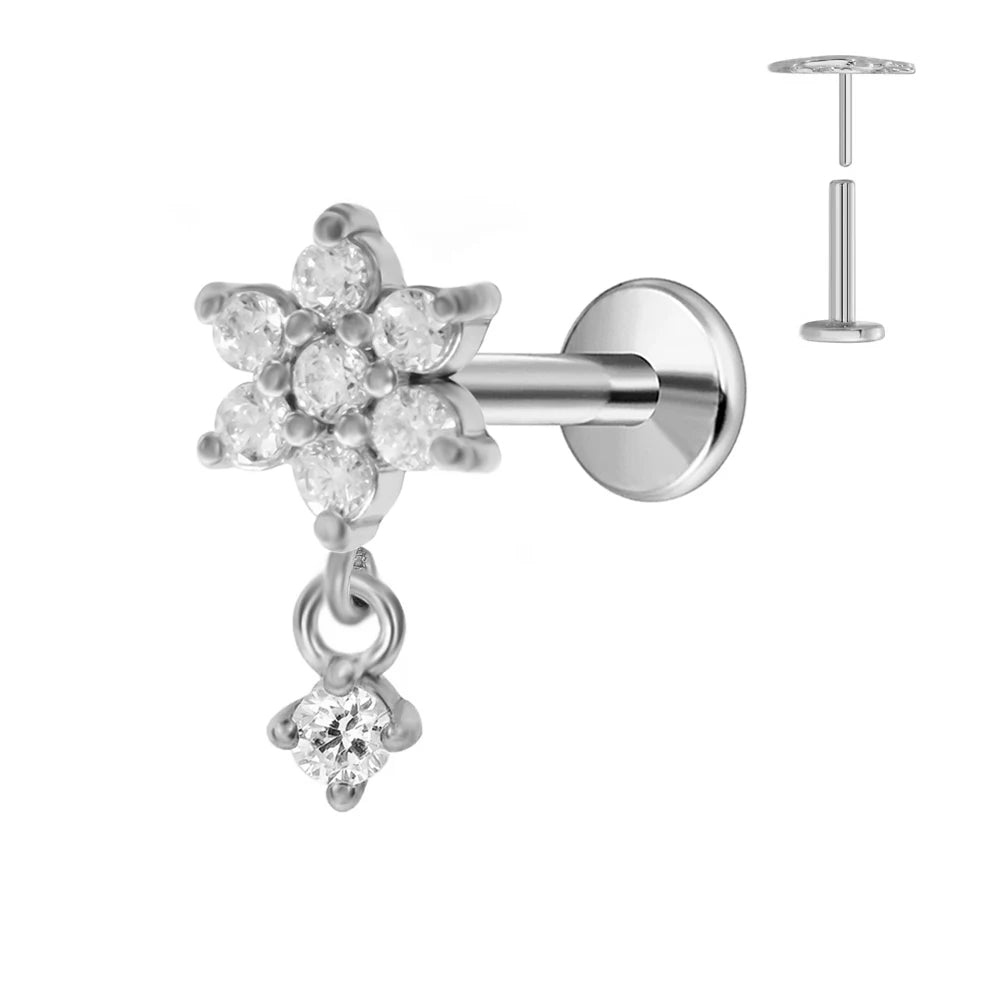 ASTM F136 G23 Titan Blumen Anhänger Labret Threadless Piercing Schmetterling Push-in Lippenstecker Daith Conch Ohrring 16G 18G 20G