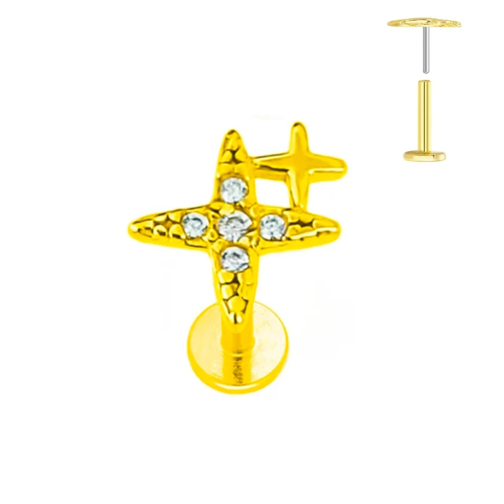 ASTM F136 G23 Titan Blattzweig Push-In Threadless Labret Piercing 16/18/20G Ohrstecker Knorpel Großhandel Körperschmuck