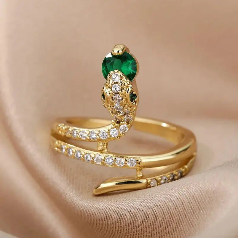 Edelstahl Schlangenringe für Damen Herren Goldfarben Offen Verstellbar Zirkon Ring Vintage Gothic Ästhetischer Schmuck anillos mujer