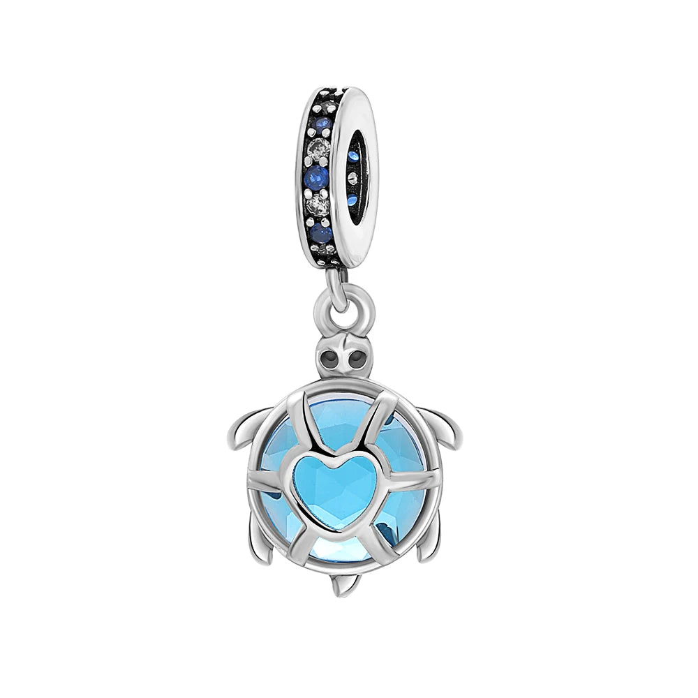 Europäische Sommer Blaue Serie Schildkrötenblumen-Anhänger Passend für S925 Europäisches 925 Sterling Silber Armband Armreifen Halskette