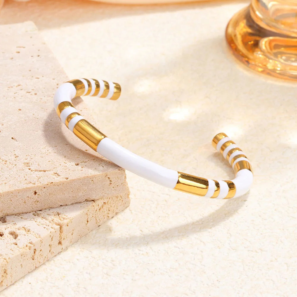 Klassisches Edelstahl-Zirkon-Emaille-Damenarmband, hochwertiges wasserdichtes Metallarmband, Hochzeitspartyschmuck