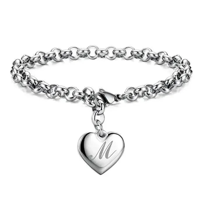 925 Sterling Silber Fein 26 Buchstaben Damen Herren Kette Armband Anhänger Herz Süß Hochzeit Persönlichkeit Schmuck Damen Geschenk Party 20cm