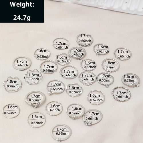28tlg. Modisches geometrisches Knöchelringe-Set für Damen Kristall Herz Gold Silberfarbene Ringe Mädchen Party Schmuck Zubehör