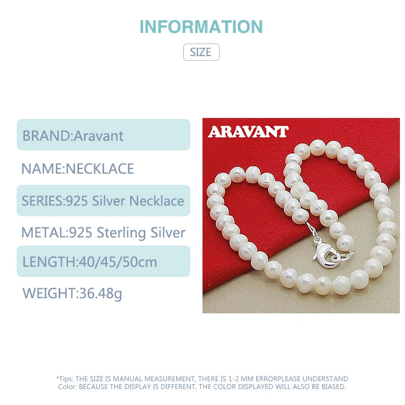Aravant Collar de Perlas Blancas de 8 mm de Plata 925 para Mujer, Regalos de Joyería de Moda