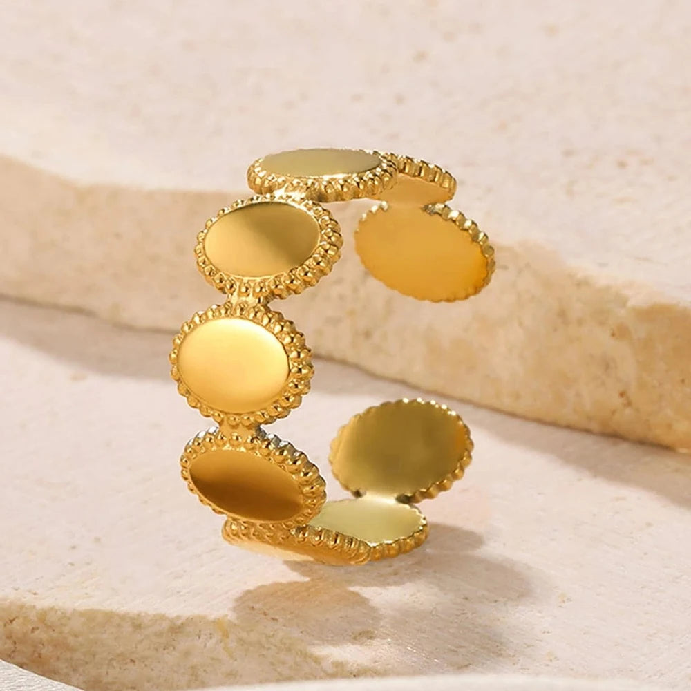 Anillos de Monedas de la Diosa Arethusa de la Antigua Grecia Vintage para Mujeres Imitación Perla Zircon Luna Anillo de Acero Inoxidable Joyería de Moda