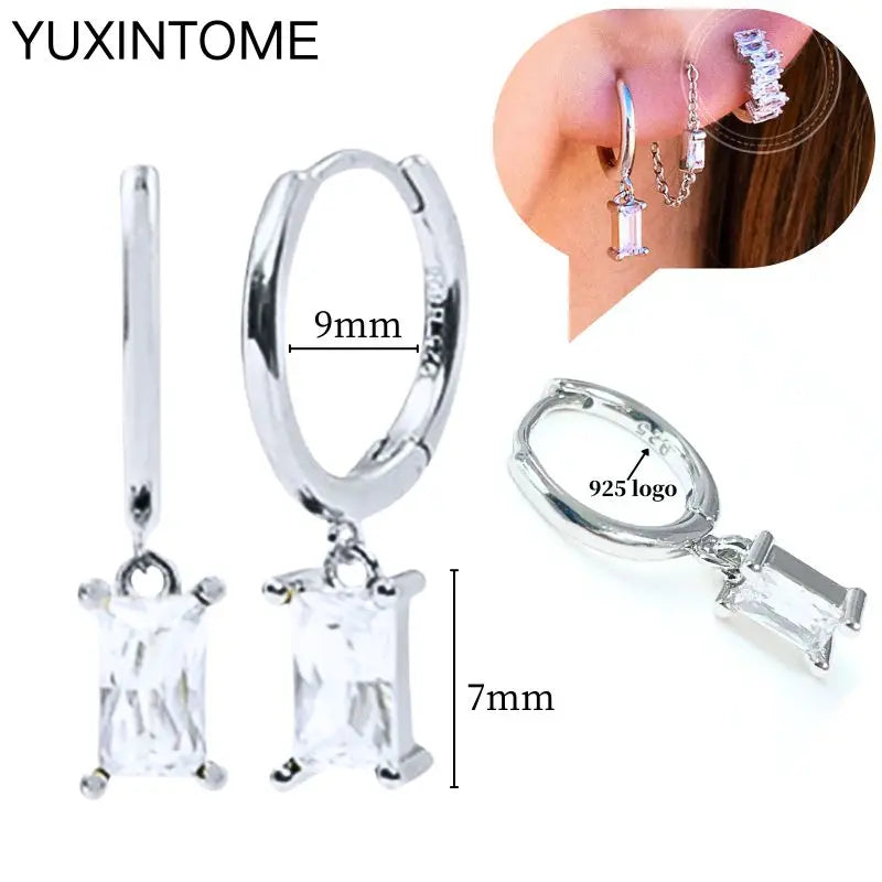 925 Sterling Silber Ohrnadel Mode Creolen Weiße Kristall Luxus Damen Silberohrringe Hochzeit Damenschmuck Geschenk