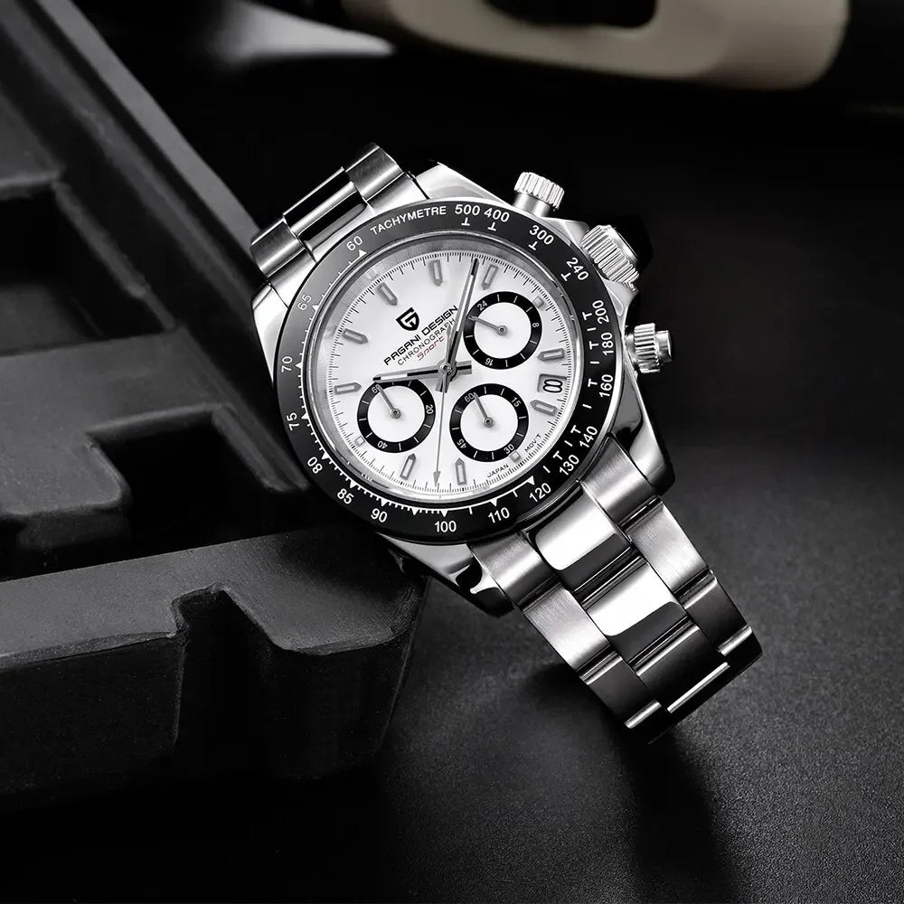 PAGANI DESIGN Nuevo Reloj de Pulsera de Cuarzo para Hombre con Bisel Cerámico, Lujoso Cristal de Zafiro, Cronógrafo, Resistente al Agua 100m, Relojes de Acero Inoxidable para Hombre