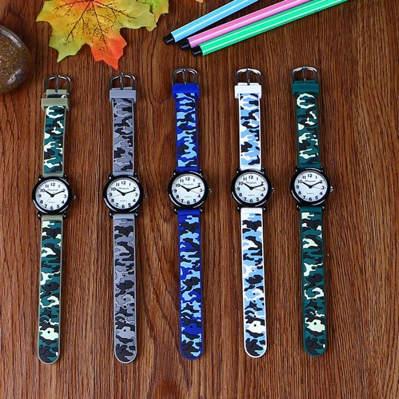 Reloj de pulsera de cuarzo con correa de camuflaje de marca para niños, relojes de dibujos animados para estudiantes, niños, niñas, deportivos, para fans del ejército, geniales, Dropshipping