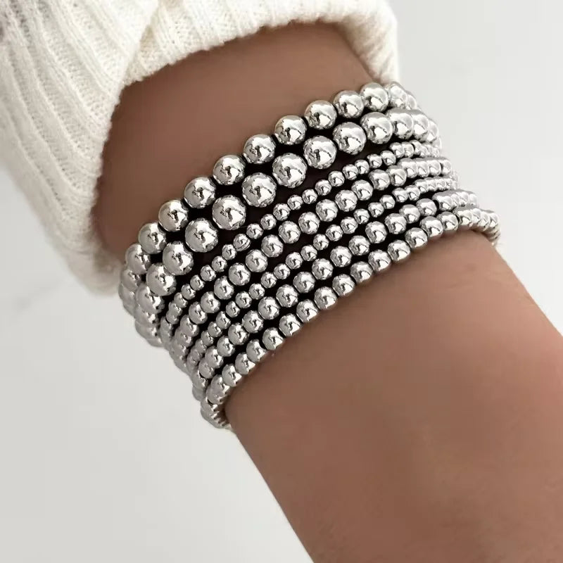 7 Teile/Satz Vintage handgemachte goldfarbene Perlenarmbänder Set Stretch Damen Trend Armbänder Fashion Mädchen Party Boho Schmuck Geschenke