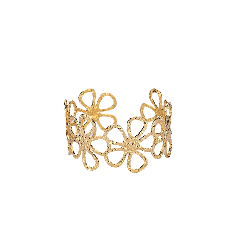 Vintage Blumenarmreifen für Damen Goldfarbene Edelstahl Blumenarmreifen Armbänder Damen Schmuck Party Geschenk Pulseras