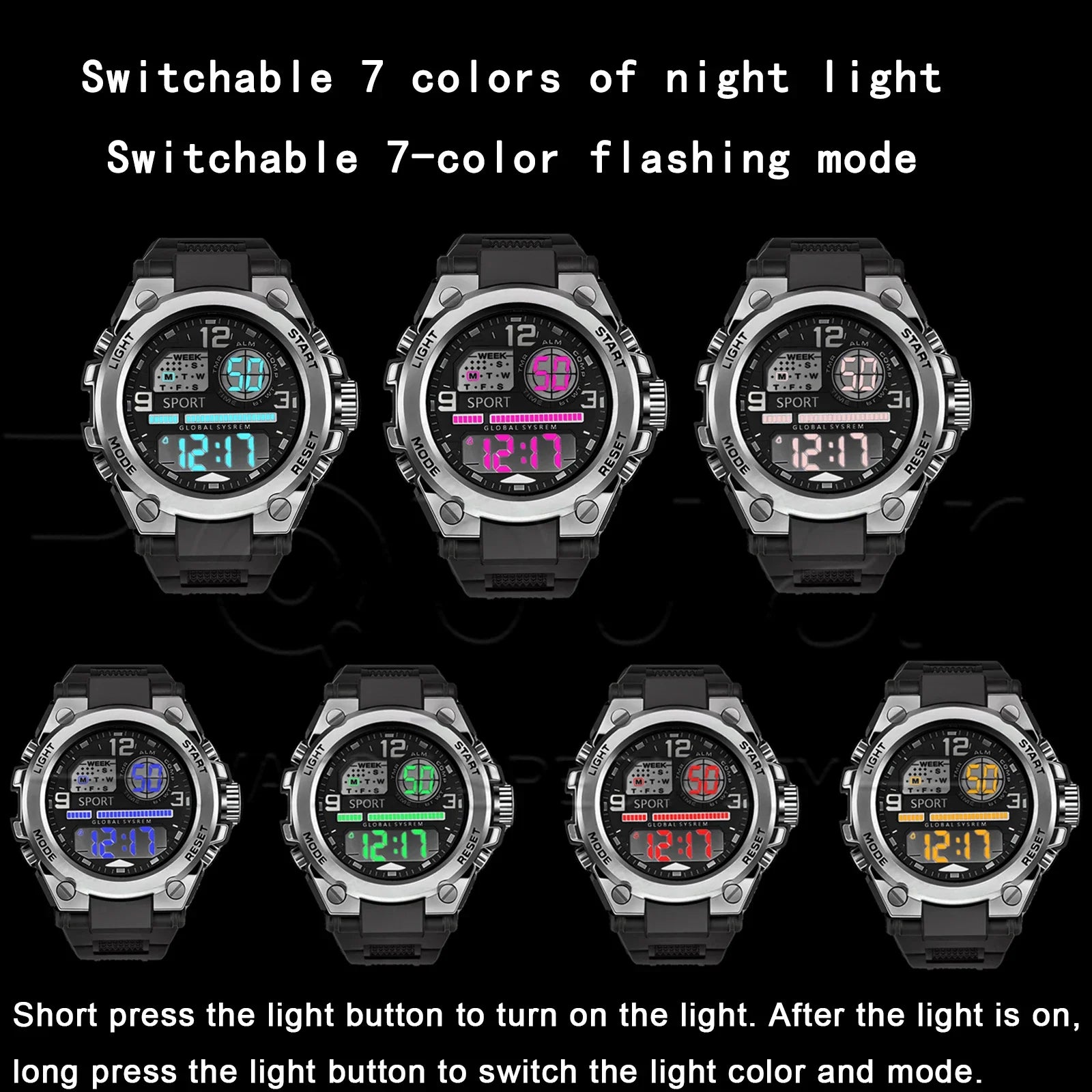 Unisex Outdoor Sports Digital Watch Big Dial LED Alarm 1237 Sport Watch for Men And Women