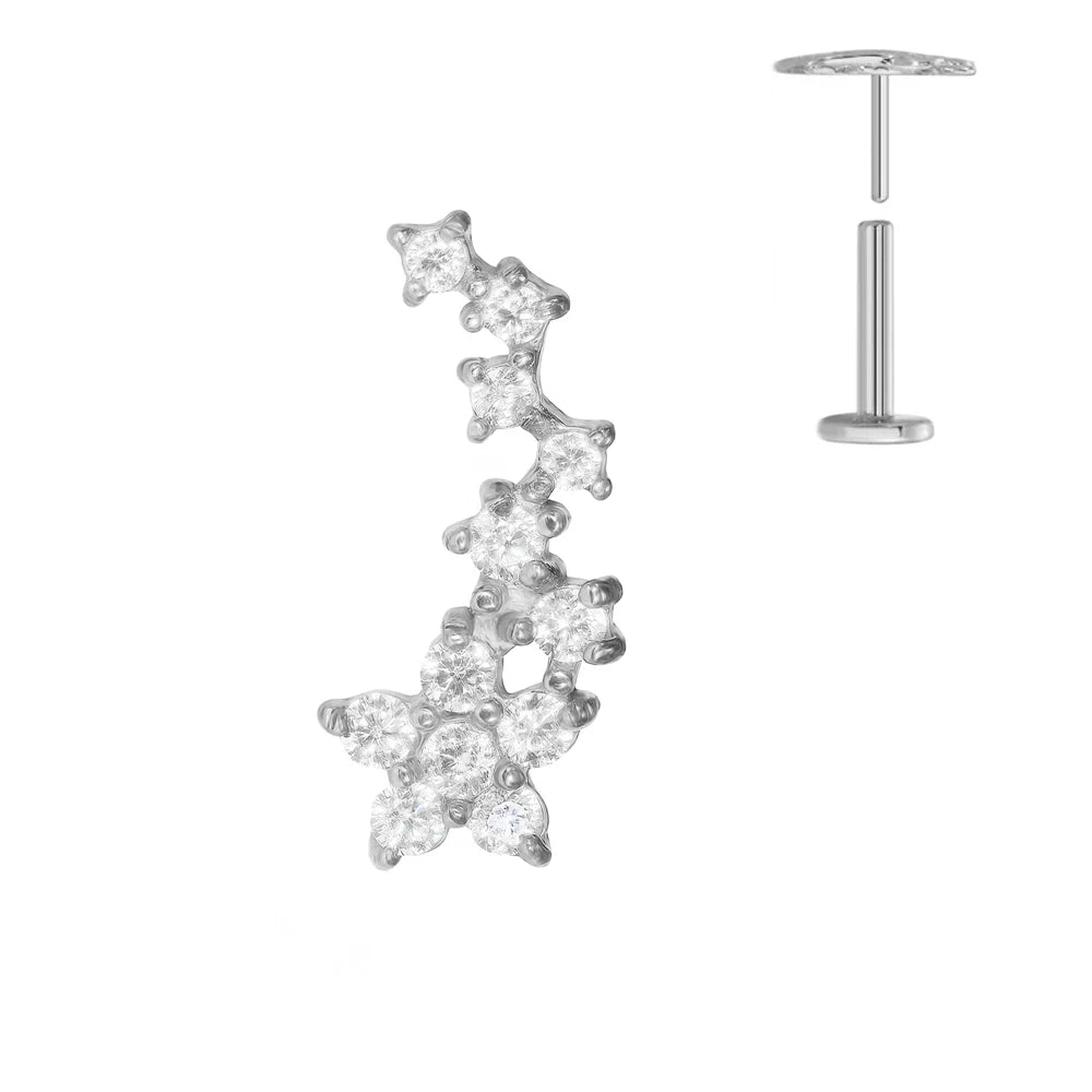 ASTM F136 G23 Titan Piercing Ast Ohrring Stecker Mond Push-In Zirkonia Gewindelos Labret Piercing 16/18/20G Knorpelkörperschmuck