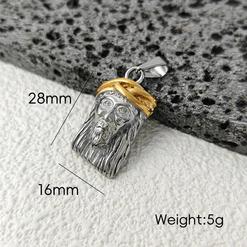 Colgante con cabeza de Jesús de acero inoxidable chapado en oro de 18 quilates con forma de corona, regalo religioso perfecto para bautizos y Navidad