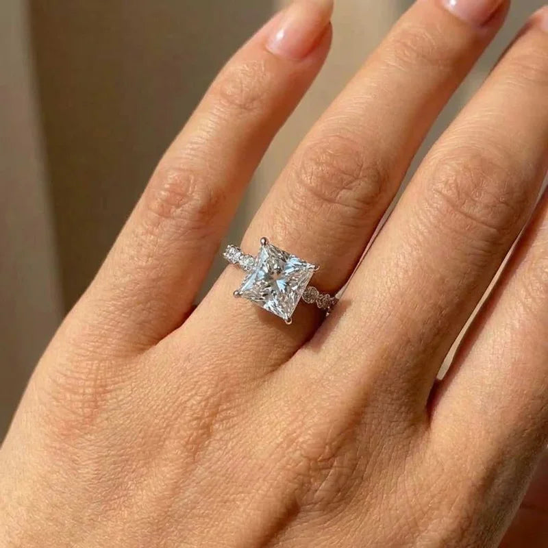 925 Sterlingsilber Ewigkeit Prinzessin Quadrat Zirkonia Kristall Ringe Damen Hochzeit Verlobung Luxus Klassisch Damenschmuck
