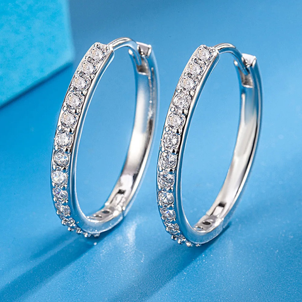 925 Sterling Silber 8/12/16/20MM Zirkon Creolen für Damen Hochzeit Verlobung Luxus Schmuck Accessoires 925