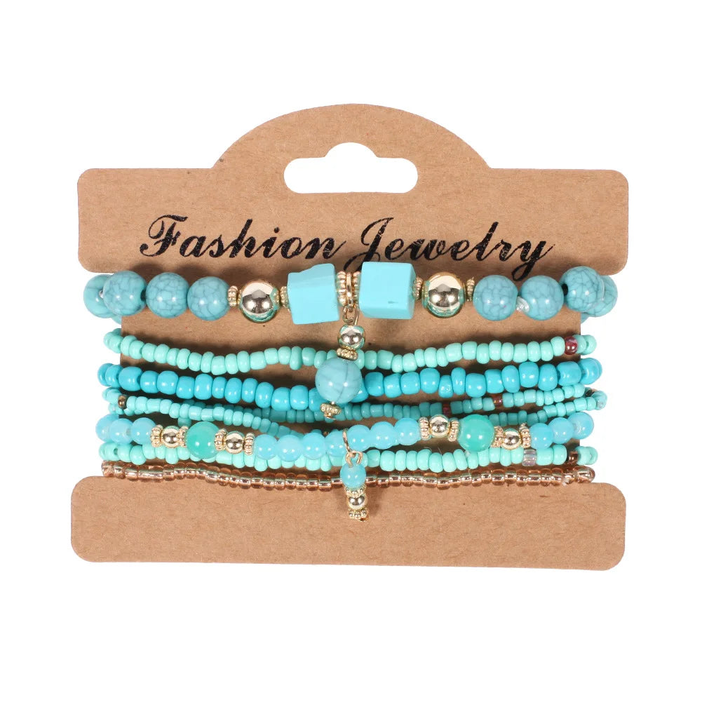 Böhmisches handgefertigtes Perlenarmband-Set für Damen Sommer Bunte Perlenketten-Armreif Mädchen Boho Schmuckzubehör