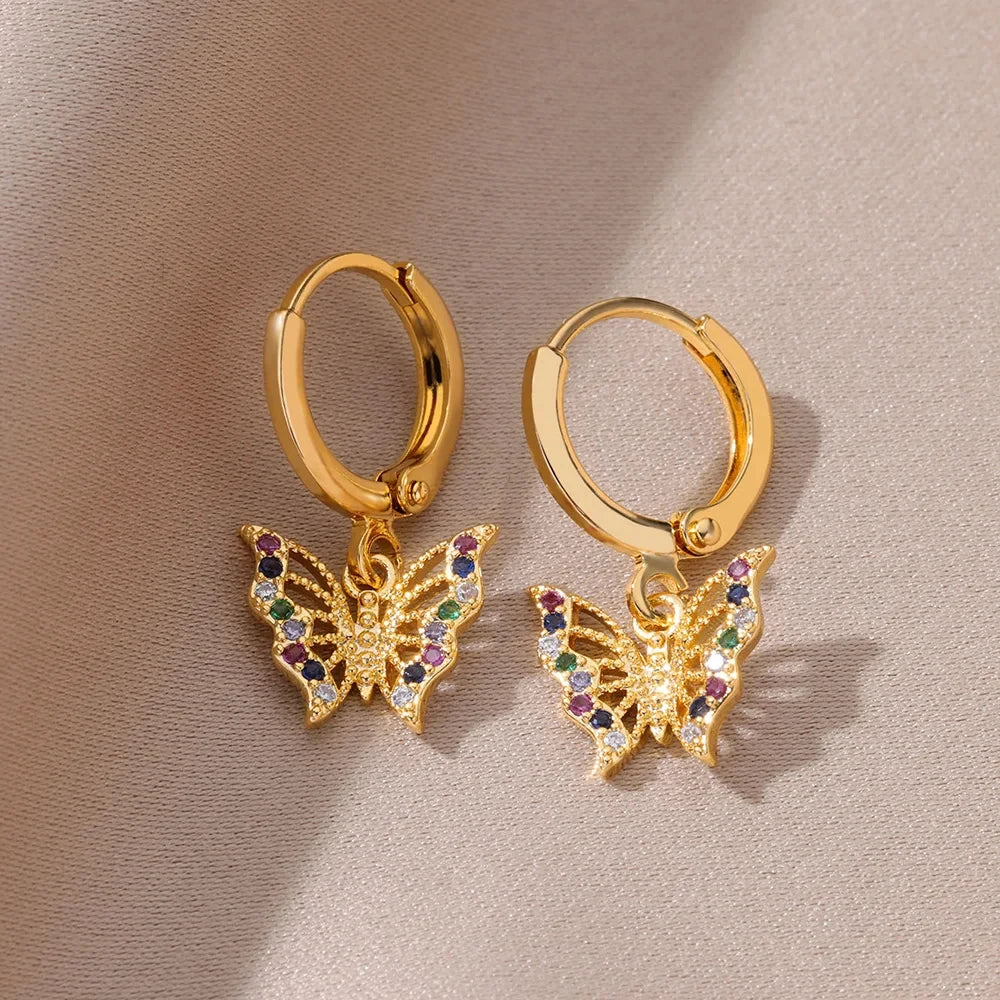 Zirkon Schmetterling Ohrringe Ohrstecker für Frauen Edelstahl Goldfarbe Schmetterling Ohrring Trend Girl Y2K Schmuck Aretes Mujer