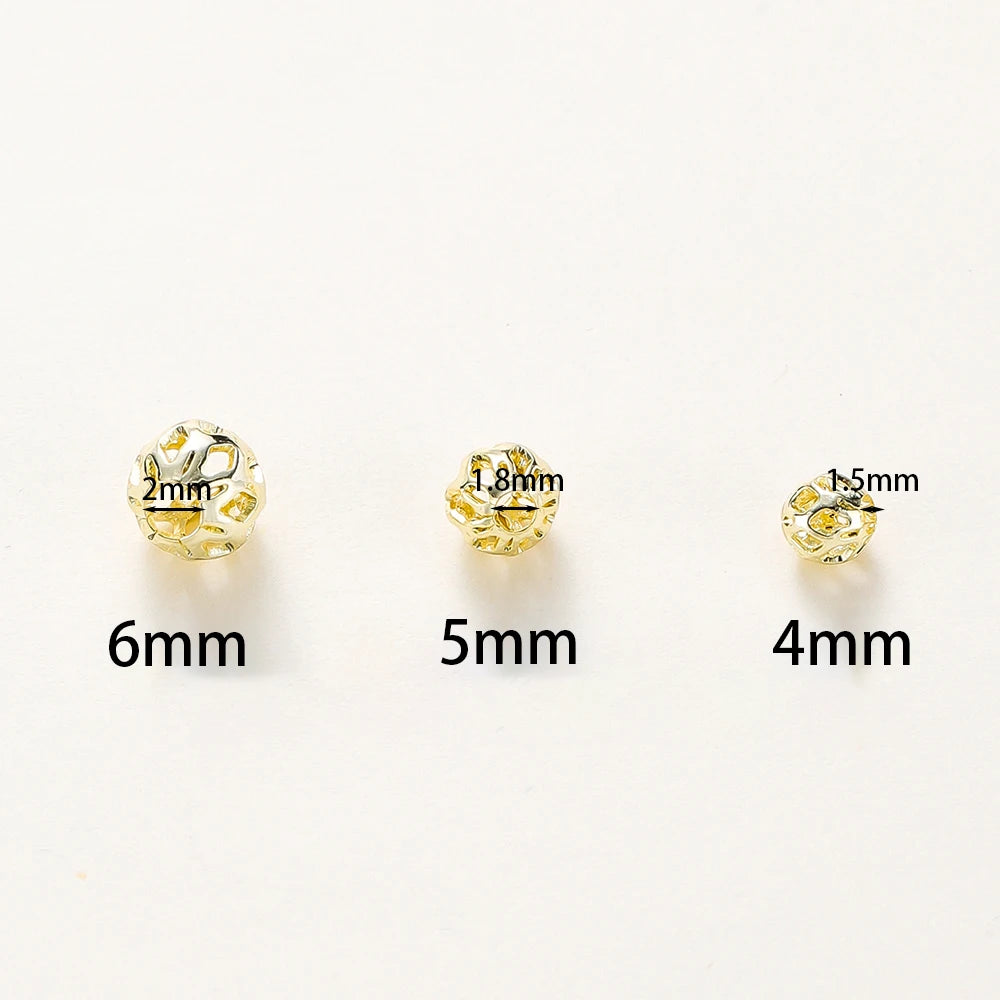 20 Stück/Beutel 4 mm 5 mm 6 mm 18K vergoldete hohle runde Abstandshalter Perle Messing Charm Armband Perlen für DIY Schmuckherstellung Zubehör