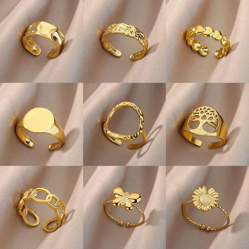 Anillos Irregulares Huecos Para Mujer De Acero Inoxidable Color Dorado Anillo Geométrico Fiesta Joyería De Navidad Regalo Envío Gratis