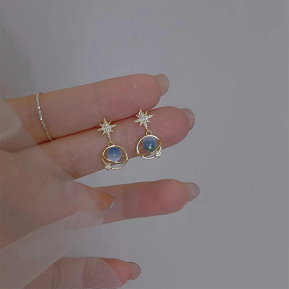 Fashion Cosmic Star River Ohrringe Blau Opal Nische Einzigartige Planeten-Ohrringe Ohrstecker Damen Vielseitiger Ohrschmuck
