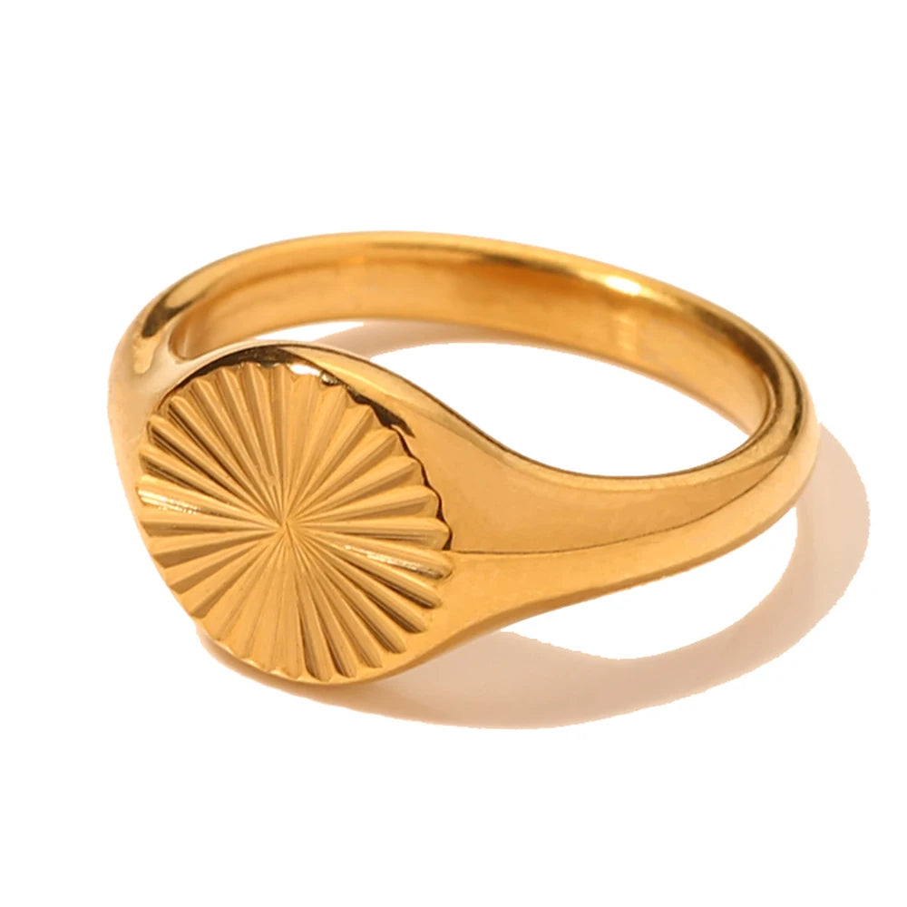 Anillos de acero inoxidable SUNIBI para mujer, color dorado, no se desvanecen, textura de ondas, anillo de sello delicado para mujer, joyería al por mayor