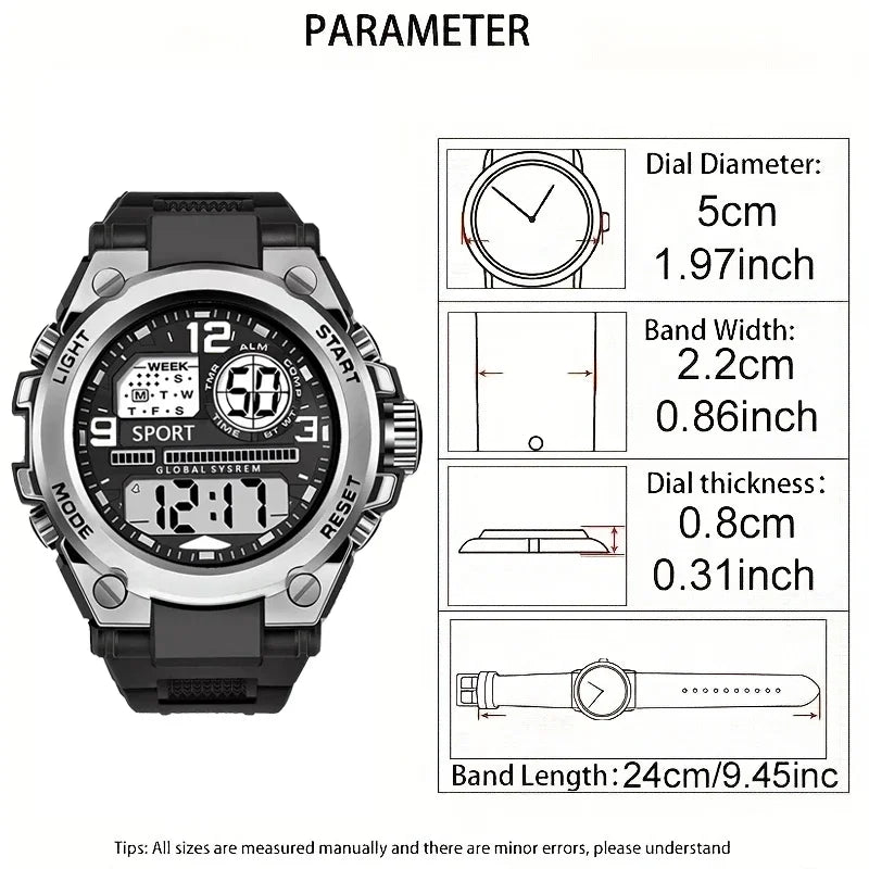 Unisex Outdoor Sports Digital Watch Big Dial LED Alarm 1237 Sport Watch for Men And Women