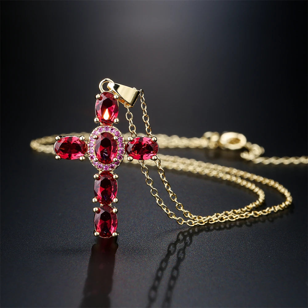 NEWBUY Classic Design Cross Pendant Necklace For Women 2026 Hot Sale Luxury AAA Cubic Zirconia Crystal Christian Jewelry Gift