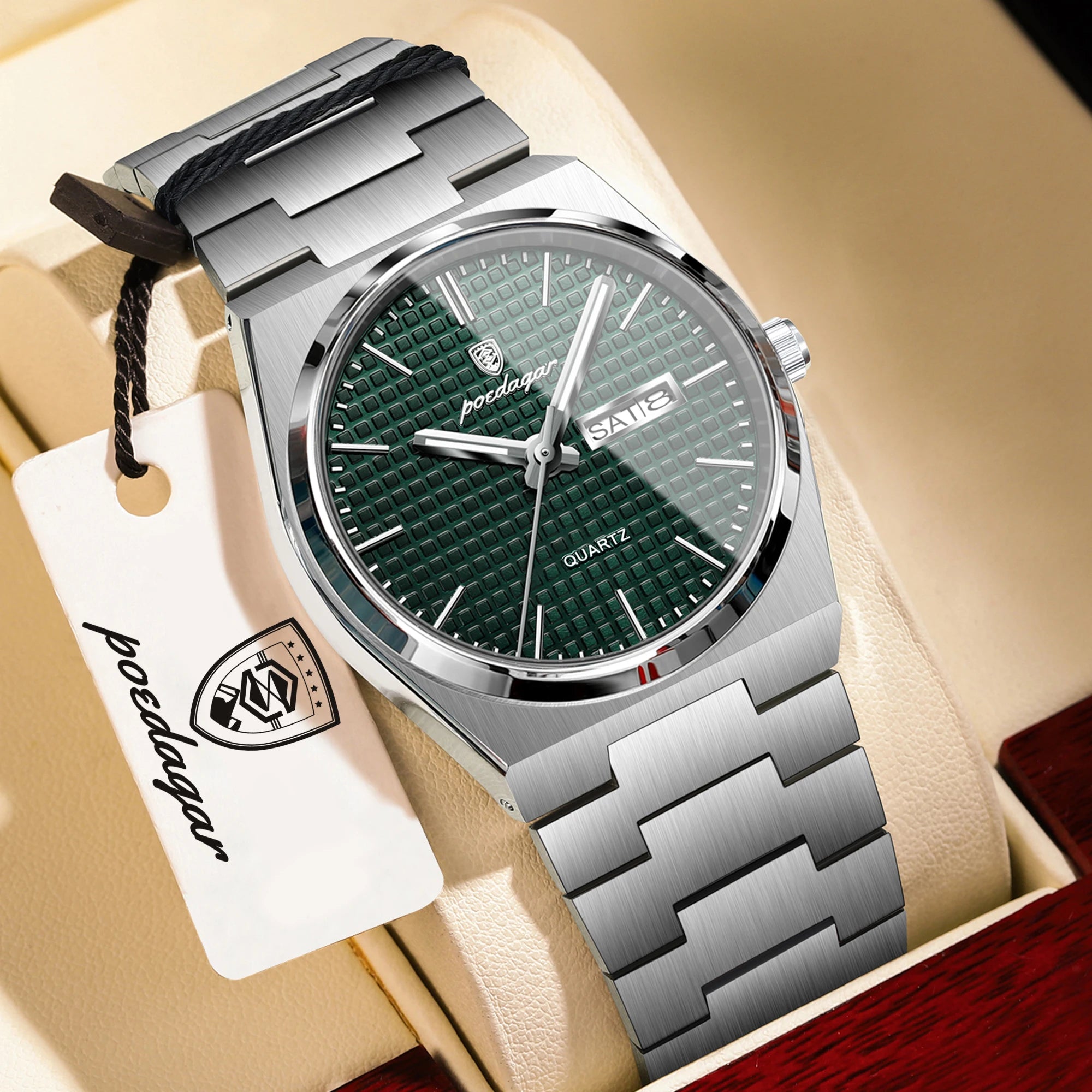 POEDAGAR Reloj de Hombre de Negocios de Acero Inoxidable Impermeable Luminoso con Fecha y Semana Reloj de Pulsera de Cuarzo de Moda Casual para Hombres