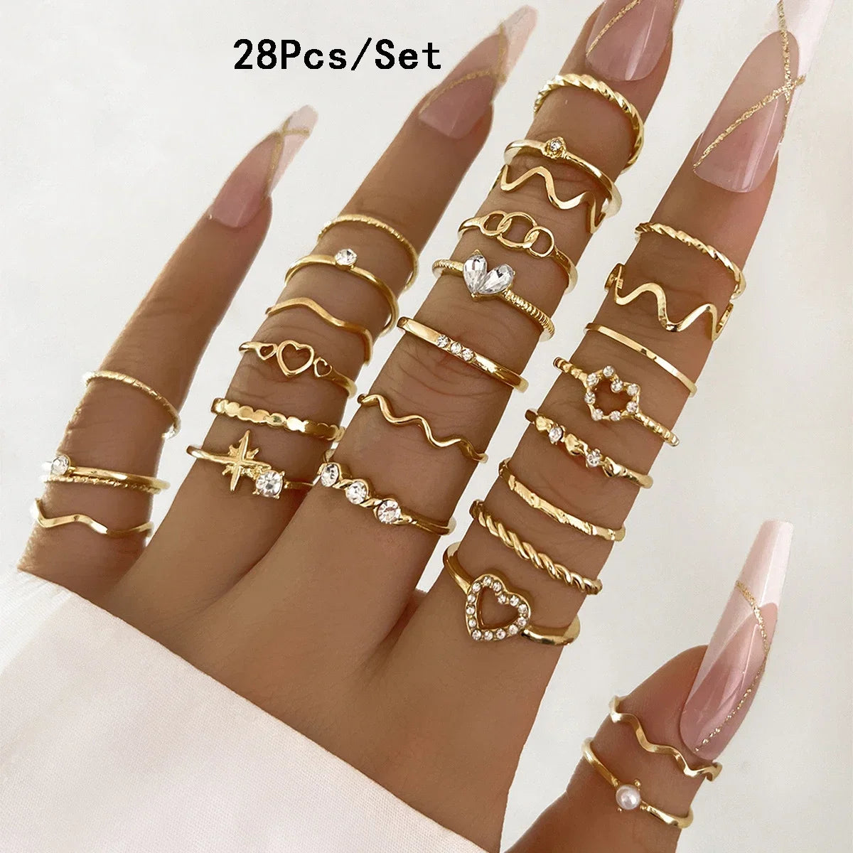 30-teiliges Fingerring-Set in Goldfarbe für Damen, böhmische geometrische Fingerringe, Mädchen, Hochzeit, Party, Schmuckgeschenk