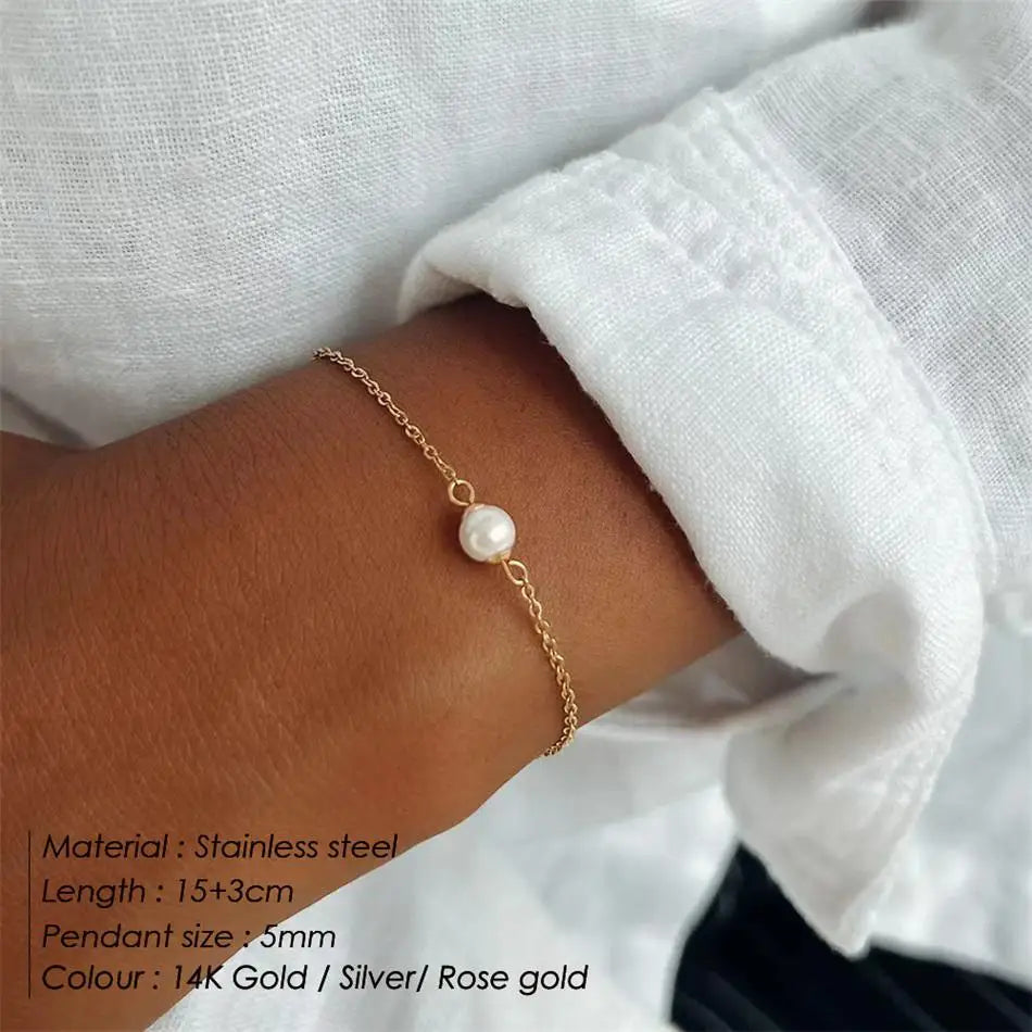 Minimalistische Armbänder aus Edelstahl für Frauen, Armband mit künstlichen Perlen, Damen-Charm-Armband, Schmuck