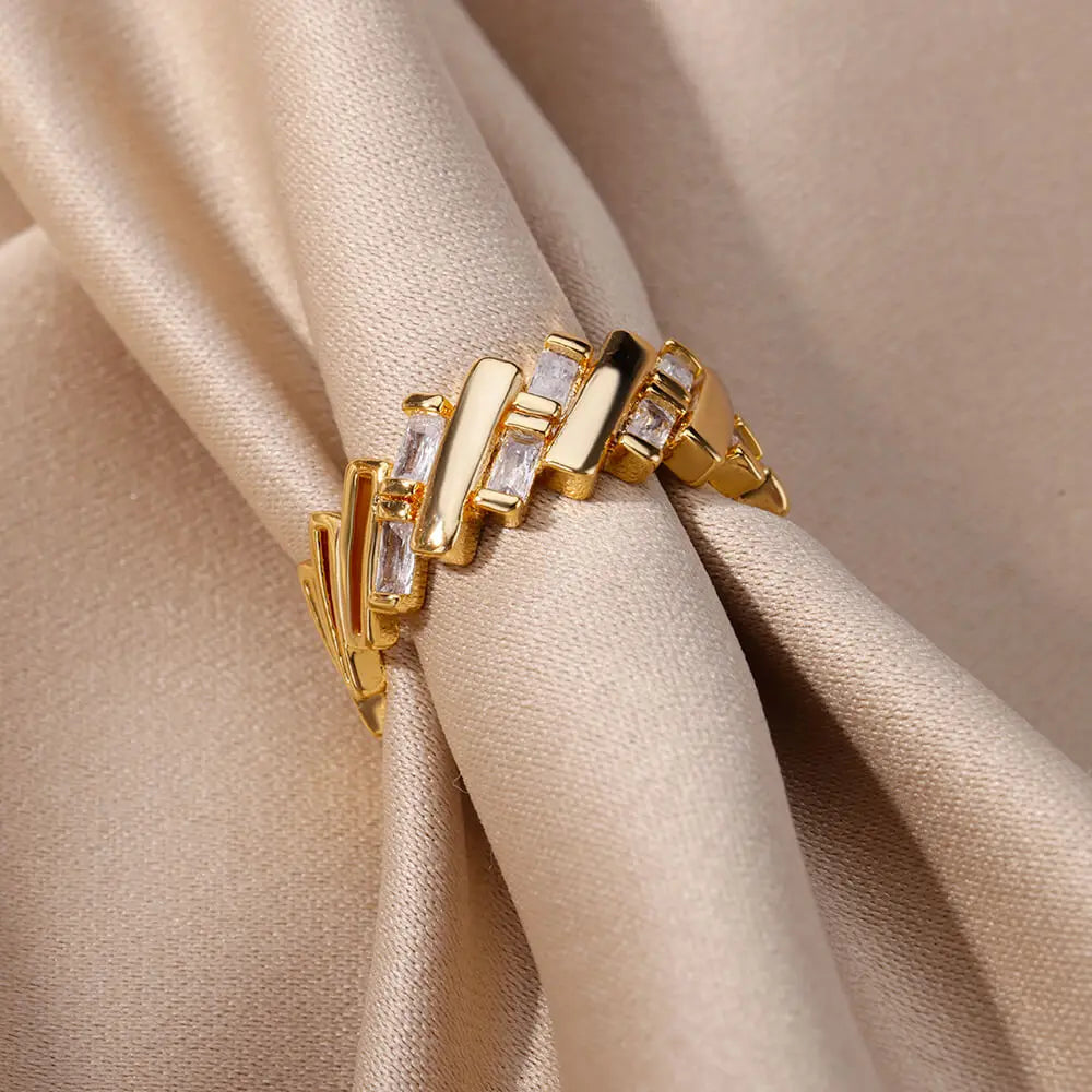 Zirkon-Stabringe für Damen, vergoldeter Edelstahl, offener Stabring, 2023, trendiger Luxus-Hochzeits-Ästhetik-Schmuck Anillos