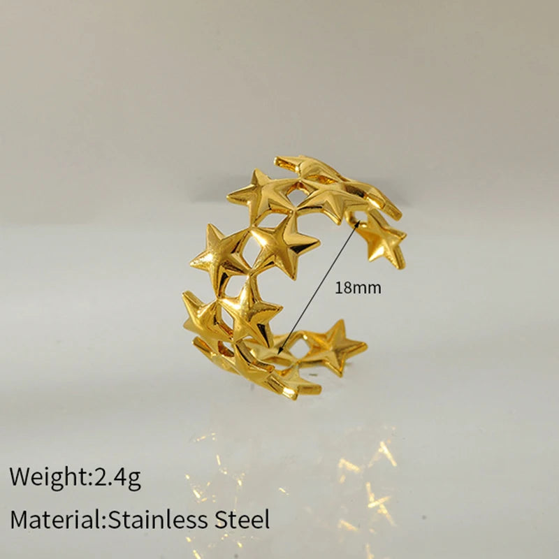 2026 New Stainless Steel Double Layer Star Waterproof Rings for Women Gold Color Opened Star Rings Cute Wedding Jewelry Gifts