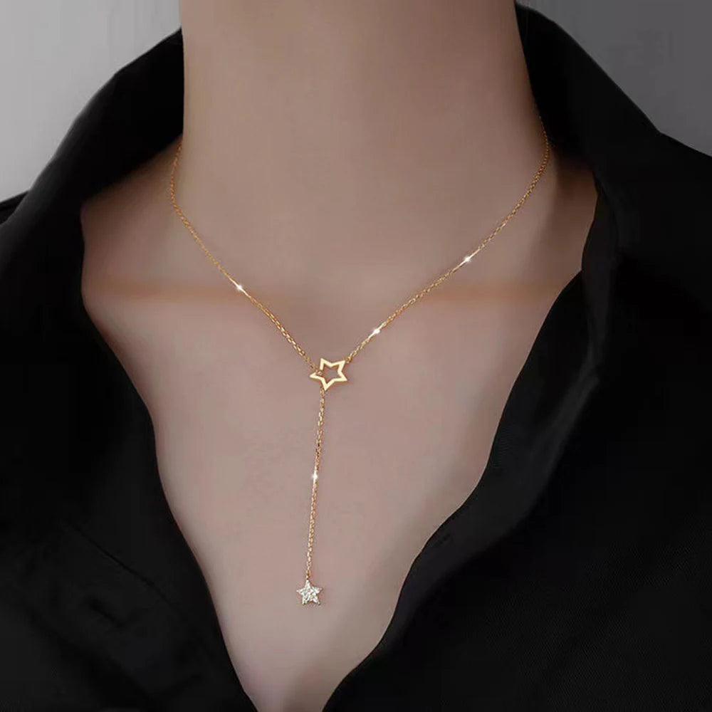 Regalo de Navidad 925 Plata de Ley Linda Estrella Brillante Gargantilla Colgante Collar Encantadora Mujer Boda Fiesta Cumpleaños Joyería