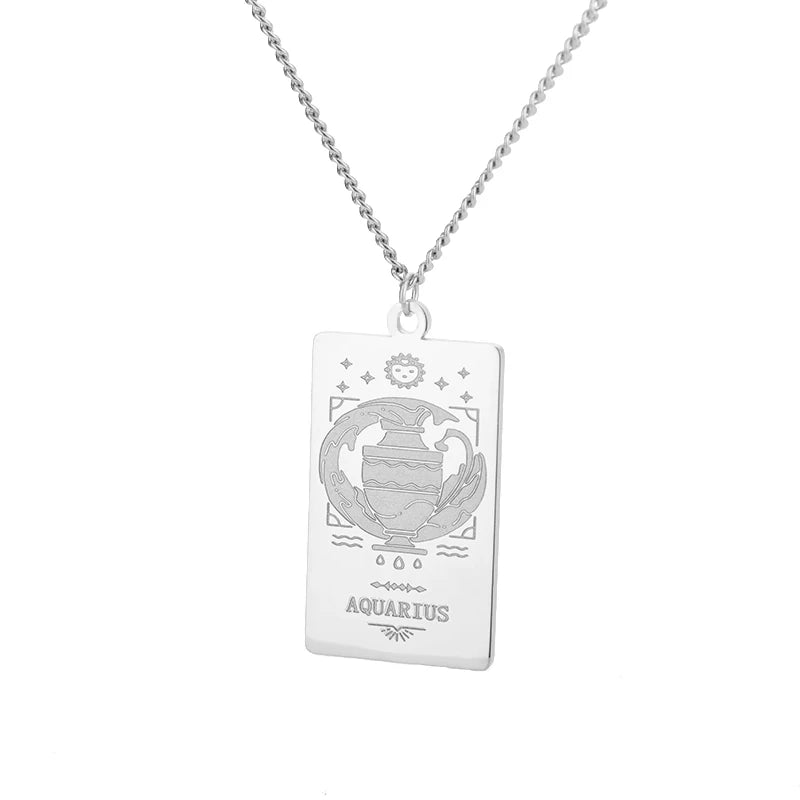 Stainless Steel Zodiac Sign Necklace For Women Vintage Constellation Libra Pendant Chain Collar Aesthetic 2024 New Trend Jewelry