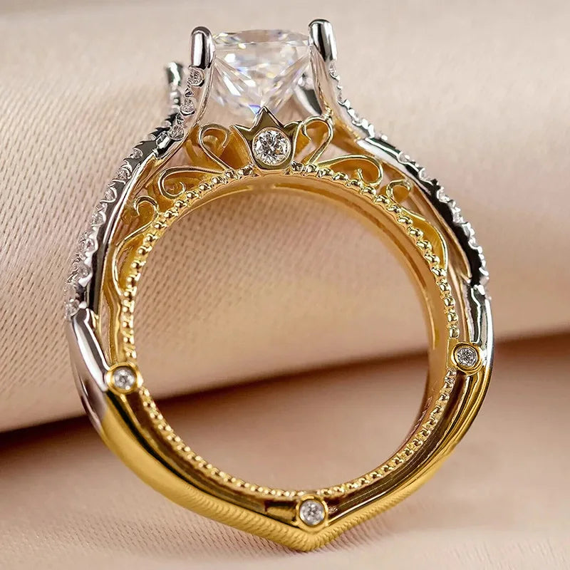 925 Sterling Silber Modern Fashion Prinzessin CZ Zweifarbige Ringe Luxuriöser Brautschmuck Einzigartiges Design Statement-Schmuck für Frauen