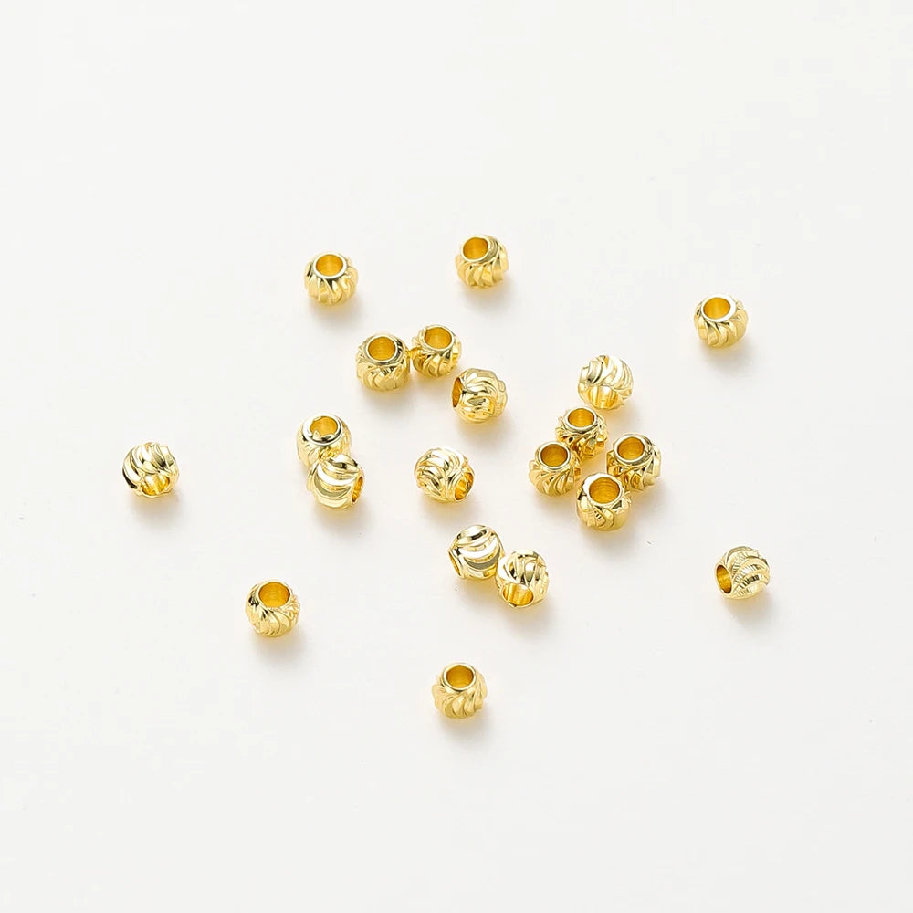 50 unidades de accesorios de joyería DIY chapados en oro de 14K y 18K, cuentas de flores cortadas a rayas de 2,5, 3, 4, 5 y 6 mm, cuentas espaciadoras a granel para manualidades de abalorios