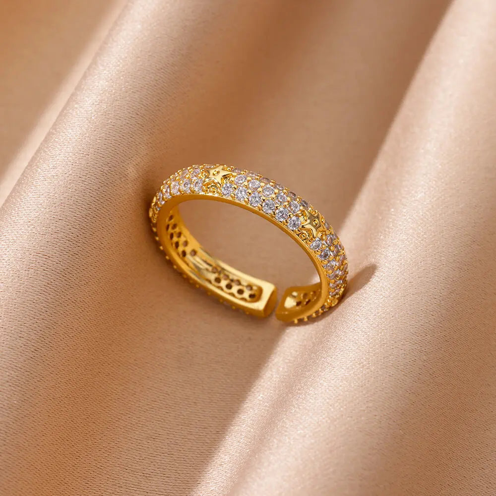 Zirkon Geometrische Herzringe für Damen Edelstahl Goldfarbe Ehering Luxuriöser Ästhetischer Schmuck Paar Geschenk 2025