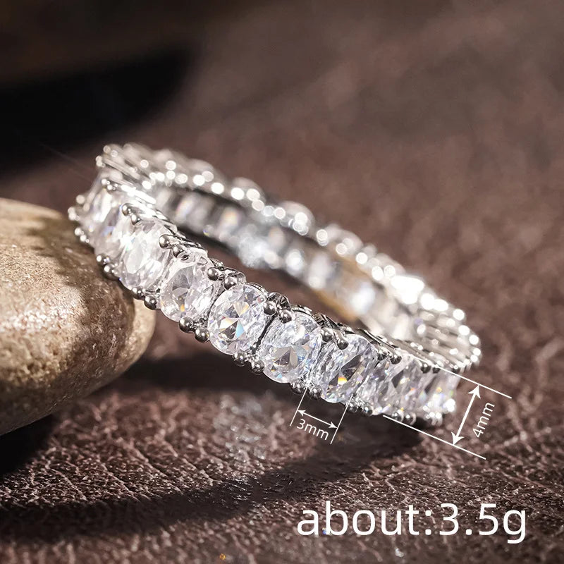 Anillo de plata de ley 925 brillante con circonita cúbica ovalada incrustada para mujer, accesorios sencillos para los dedos, joyería de moda para bodas y fiestas