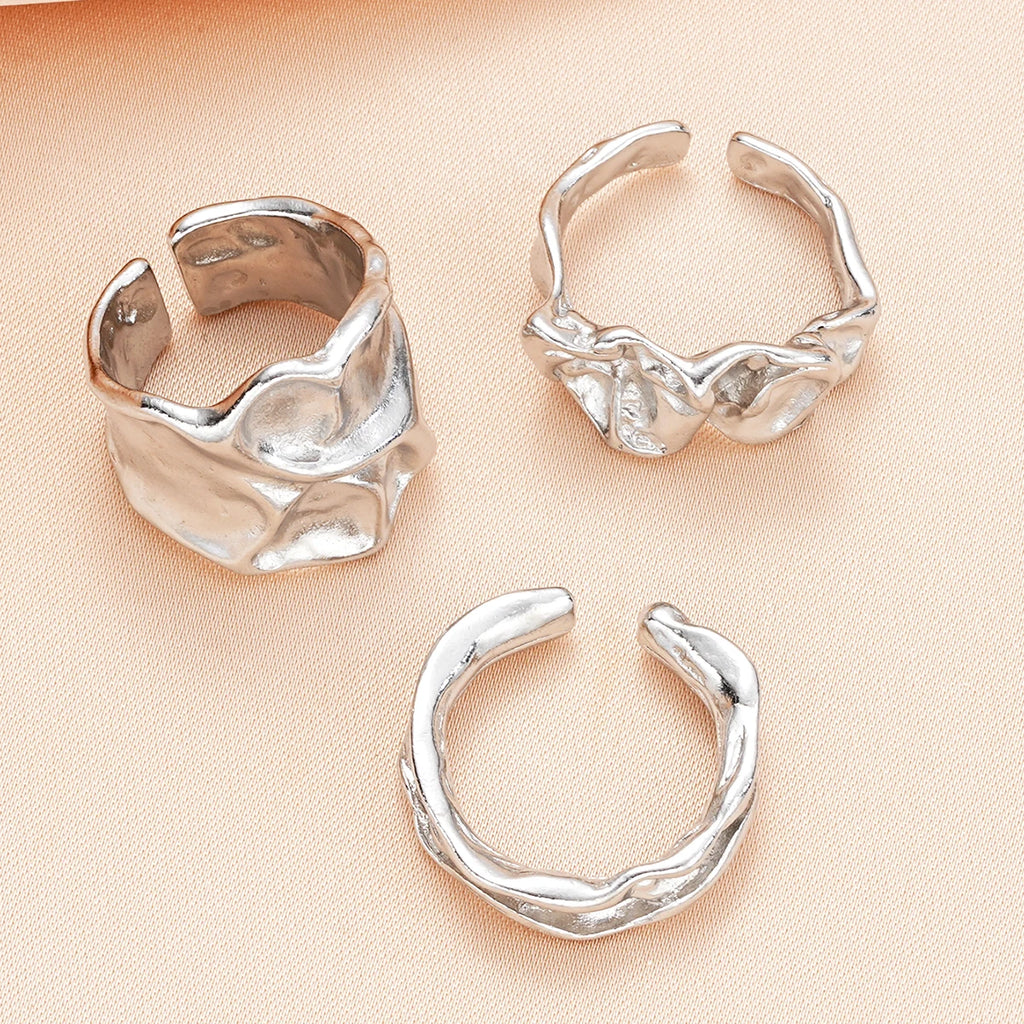 3 Stück Punk Chunky Irreguläre Ringe Set für Damen Kreative Geometrische Verstellbare Offene Fingerringe Mode Statement Schmuck Mädchen